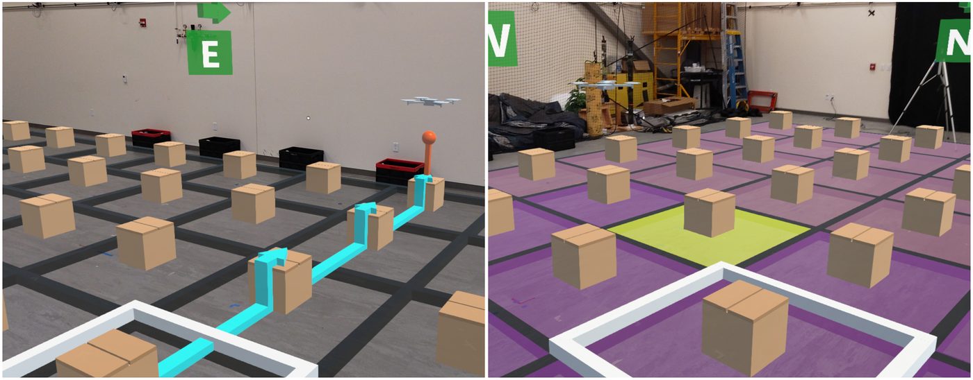 AR overlays render guidance directly onto the shared workspace.